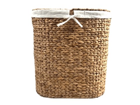 Handcrafted Oval Water Hyacinth Laundry Hamper with Ricenut Weave and Removable Liner